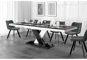 Luxusný rozkladací jedálenský stôl XENON LUX LESK čierny vrch /čierno biela noha