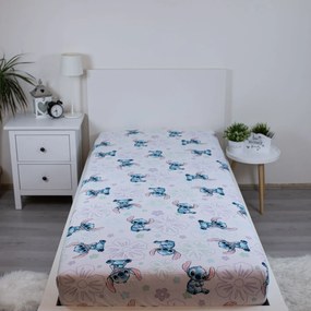 Jerry Fabrics Bavlnené napínacie prestieradlo 90x200 + 25 cm - Lilo and Stitch "Ohana White"