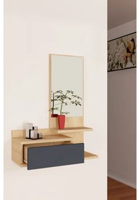 Nástěnná police se zrcadlem ROZELLA 90x60 cm béžová/antracit