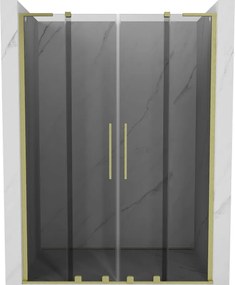 Mexen Velar L Duo, posuvné sprchové dvere do otvoru 160 cm, 8mm šedé sklo, zlatá matná, 871-160-003-42-55