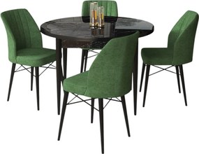 Jedálenský set Roxie (mramor čierny + zelená) (pre 4 osoby). Akcia -19%. Vlastná spoľahlivá doprava až k Vám domov. 1144553