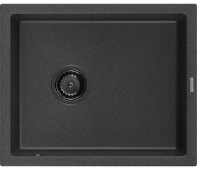 Mexen Pedro, granitový drez 560x460x200 mm, 1-komorový, čierna škvrnitá s čiernym sifónom, 6508561000-76-B
