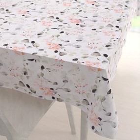 Biante Bavlnený obdĺžnikový obrus Sandra SA-288 Eukalyptus s ružovými kvetmi na bielom 140x160 cm