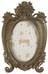 Zelený antik fotorámik zdobený ružami - 16*3*24 cm / 10*15 cm