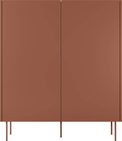 Vysoká komoda Desin 120 cm s dvoma dverami a skrytými zásuvkami - keramická červená / dub nagano