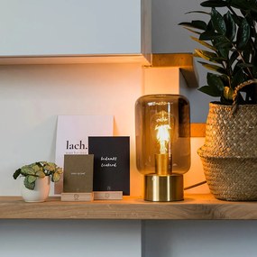 Dizajnová stolová lampa mosadz so sklom s dymovým efektom - Bliss Cute