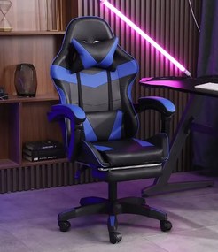 Kancelárska herná stolička s nastaviteľnou opierkou nôh - čierno-modrá