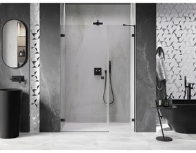 Mexen Lunar-B, ľavé výklopné sprchové dvere 130 cm, číre sklo, čierny profil, 832S-130-050-70-00-L