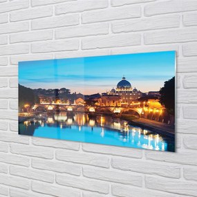 Sklenený obraz Rím západu slnka riečne mosty 140x70 cm