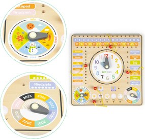 ECOTOYS Drevená edukačná tabuľa - kalendár a hodiny pre deti, dni a mesiace (poľské názvy)