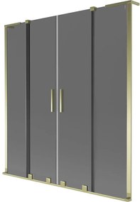 Mexen Velar L Duo, 2-krídlová posuvná vaňová zástena 150 x 150 cm, 8mm šedé sklo, zlatá lesklá, 896-150-003-42-50