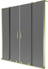 Mexen Velar L Duo, 2-krídlová posuvná vaňová zástena 150 x 150 cm, 8mm šedé sklo, zlatá lesklá, 896-150-003-42-50
