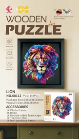 Drevené puzzle Lev s rámikom - 155 dielikov