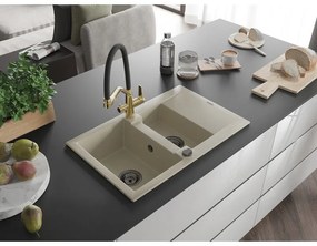 Mexen Gaspar, granitový drez 737x475x177 mm, 1,5-komorový a drezová batéria Duo, béžová, 6507-69-671701-57-B