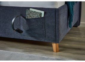 Tmavomodrá čalúnená rohová detská posteľ s úložným priestorom s roštom 140x200 cm Fun – Meise Möbel