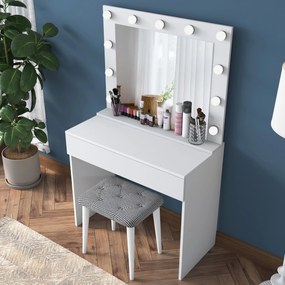 Minimalistický toaletní stolek Alisson III s LED zrcadlem a taburetem bílý