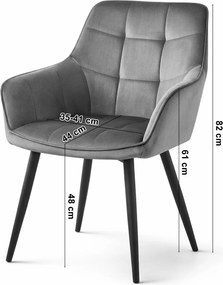 Jedálenské kreslo VARSI VELVET s čiernymi nohami, sivé