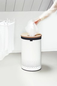 Kôš na bielizeň 60 l Brabantia s čiernym poklopom biely