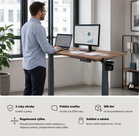 Elektrický stôl s reguláciou výšky ergonomický antracitový/orech,1200x600 mm: ARIA
