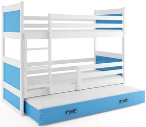 Poschodová posteľ s prístelkou RICO 3 - 160x80cm - Biely - Modrý