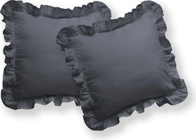 Detexpol Bavlnené obliečky na vankúš s volánom 40x40 cm - Tmavosivé – sada 2 ks