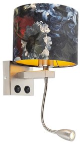 Nástenná lampa z ocele s plyšovým tienidlom s kvetmi so zlatom - Brescia