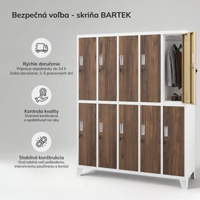 Šatňová skriňa BOZP 10-dverová biela/orech, 1360x1720x450 mm: BARTEK Eco Design