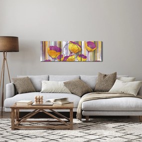 Obraz - Ilustrácie kvetov (s hodinami) (90x30 cm)