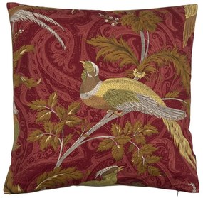 Vínový štvorcový vankúš s vtáčikmi Paisley bird red - 45*45*10cm