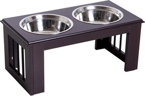 PawHut Zdvihnutá Miska pre Psov s 2 Miskami – 2 x 2000ml Nerezové Misky – Stanica na Kŕmenie pre Psy a Mačky Espresso | Aosom