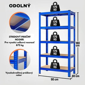 Regál s vysokou nosnosťou HEAVY, max. 875kg, 90x40x180cm, modrá Monzana