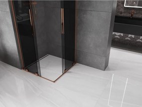 Mexen Velar L Duo, sprchový kút s posuvnými dverami 100 x 100 cm, 8mm šedé sklo, ružové zlato, 871-100-100-02-43-60