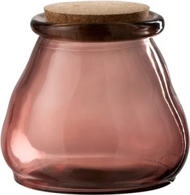 Ružová sklenená dóza s korkovým uzáverom L - 15 * 15 * 13 cm