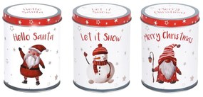 Sada 3 ks vánočních dóz LET IT SNOW bílo-červená