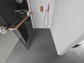 Mexen Kioto+ L, sprchová zástena Walk-In s poličkou a vešiakom 100 x 200 cm, 8mm číre sklo, medený matný profil, 800-100-123-65-00