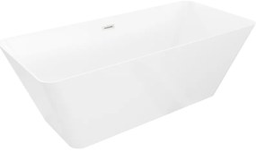 Mexen Velo Slim, voľne stojaca vaňa 170 × 75 cm, biela lesklá, oceľový prepad, 52811707500-97