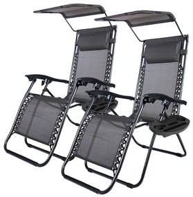 Zero gravity stolička s markízou a držiakom na pohár, 2 ks, viac farieb, čierna