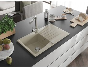 Mexen Cesar, granitový drez 775x470x190 mm, 1-komorový a chrómová batéria Duero, béžová, 6514-69-671600-00