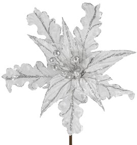 Dekoračný vianočný kvet 29 cm strieborná