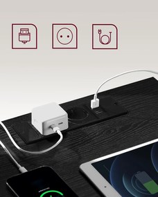 Sada 2 nočných stolíkov, 3 zásuvky, 2 AC zásuvky, 2 USB porty, čierne