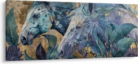 Obraz - Kone so zlatým pozadím (120x50 cm)