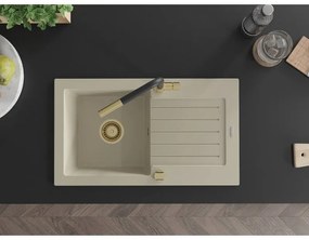 Mexen Pablo, 1-komorový granitový drez 752x436x161 mm a drezová batéria Flora, béžová, 6510-69-670401-57-G