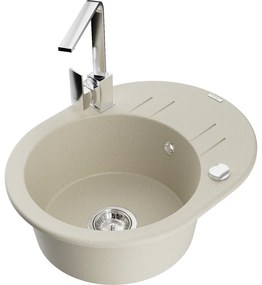 Mexen Kevin, drez granitový 586x458x190 mm, 1-komorový a chrómová Rita, béžová, 6517-69-670300-00