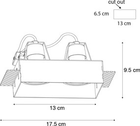 Sada 6 vstavaných bodových svetiel bielych GU10 50 mm 2-svetlo bez rámu - Oneon