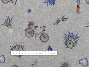 Biante Dekoračná obliečka na vankúš s lemom PML-097 Levandule a bicykle na sivom režnom 30 x 50 cm