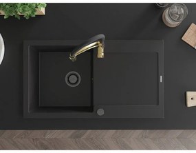Mexen Leo, granitový drez 900x500x190 mm, 1-komorový a drezová batéria Aster, čierna, 6501-77-73450-57-B