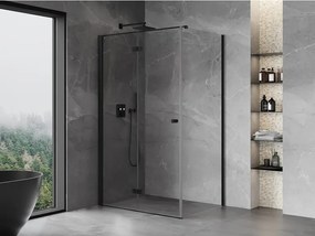 Mexen Mist-F T, 1-krídlový skladací sprchový kút ľavý 115 x 75 cm, číre sklo, čierny profil, 8A6T-115-075-70-00-L