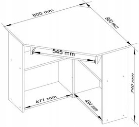 Rohový písací stôl 80 x 80 x 74 cm AKORD TED - dub sonoma