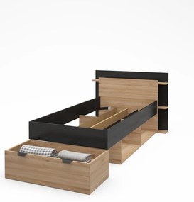Jednolôžková posteľ v dekore duba s úložným priestorom bez roštu v čierno-prírodnej farbe 90x200 cm Albo – Marckeric
