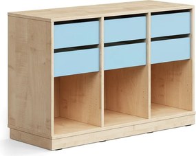 Úložná skrinka CASPER, 6 zásuviek, 3 priehradky, so soklom, breza/sky blue